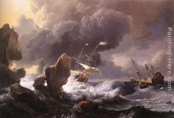 Ships in Distress off a Rocky Coast painting - Ludolf Backhuysen Ships in Distress off a Rocky Coast art painting